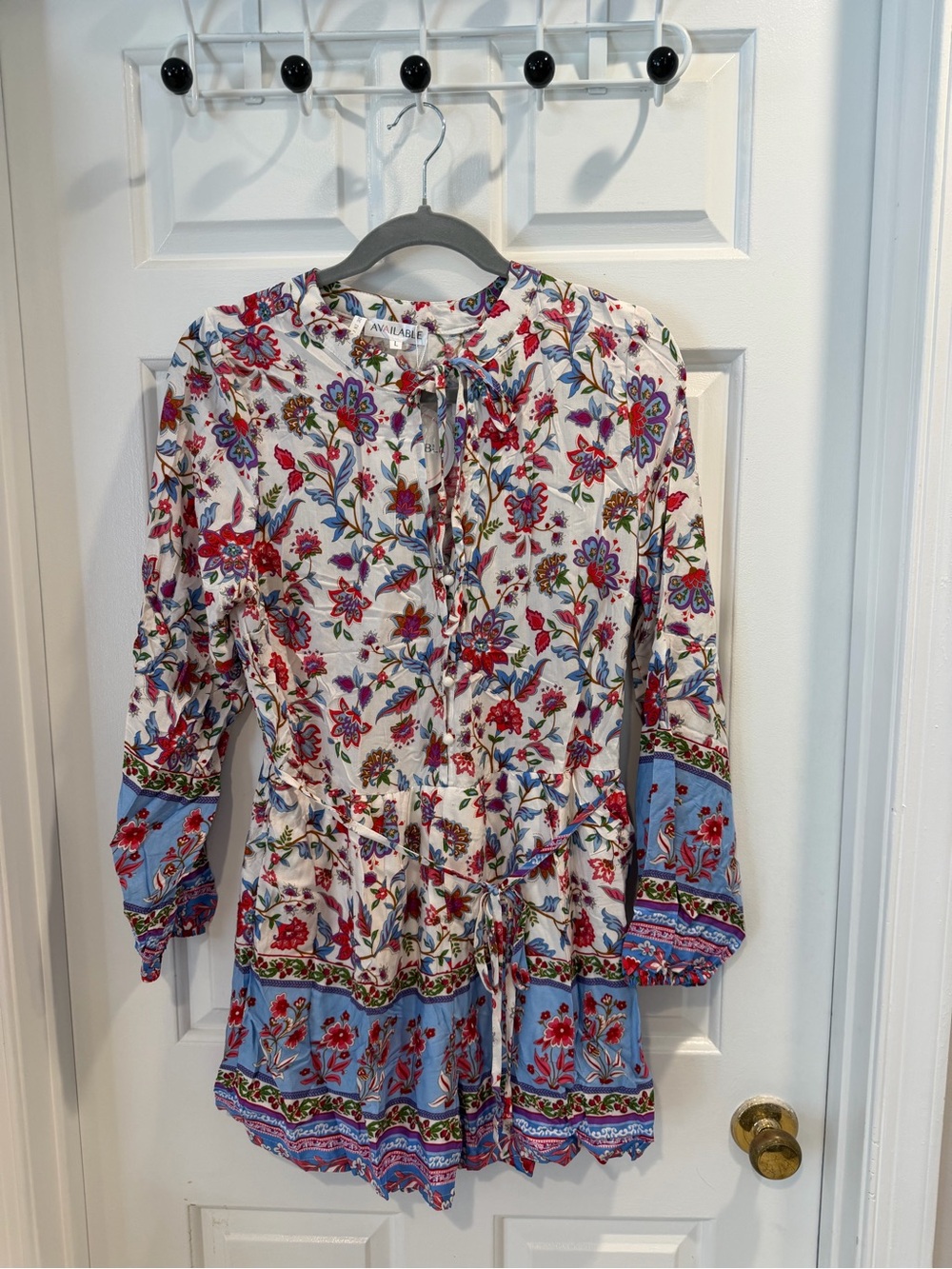 NWT Available Floral Boho Tie-Front Romper Lined Rayon  Sz L